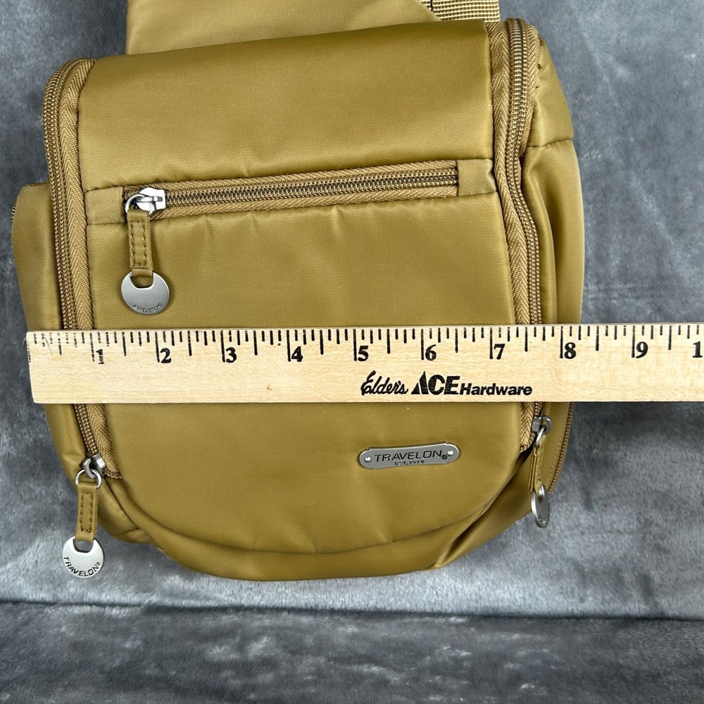 Travelon Anti-Theft Sling Bag Mustard Gold Nylon Crossbody with RFID Pouch - Picture 6 of 10
